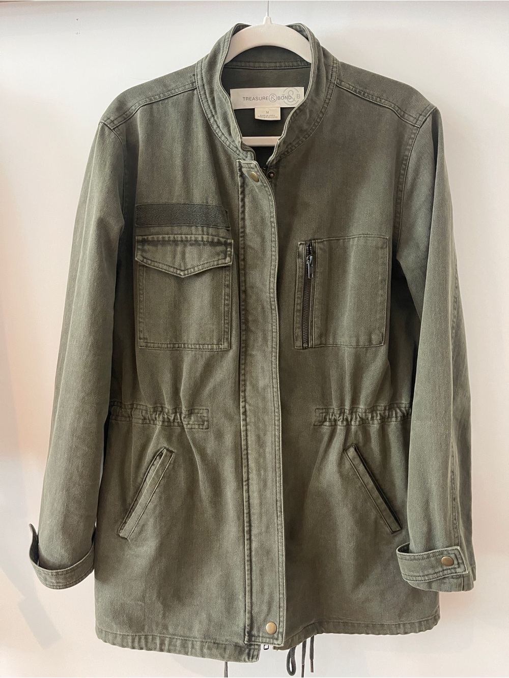 Treasure & Bond Military Green Utility Jacket with Zip Pocket